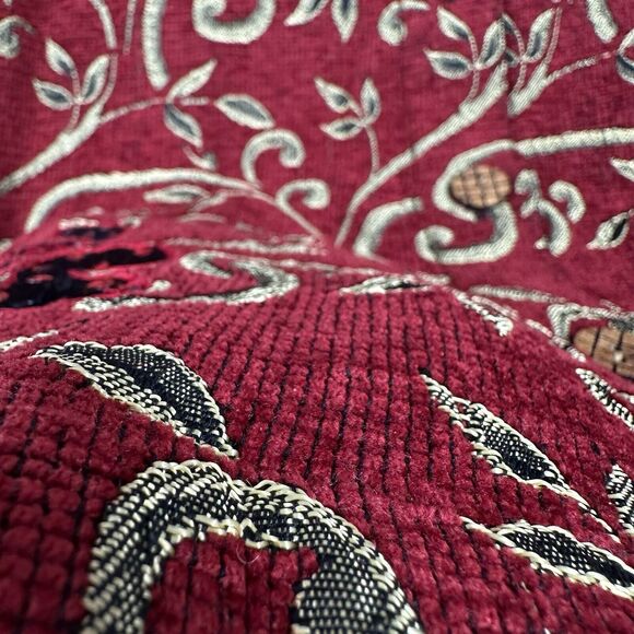 90s Vtg Tantrums Jacket Women Large Red Gold Tapestry Sequin Blazer Wearable Art - Picture 4 of 13